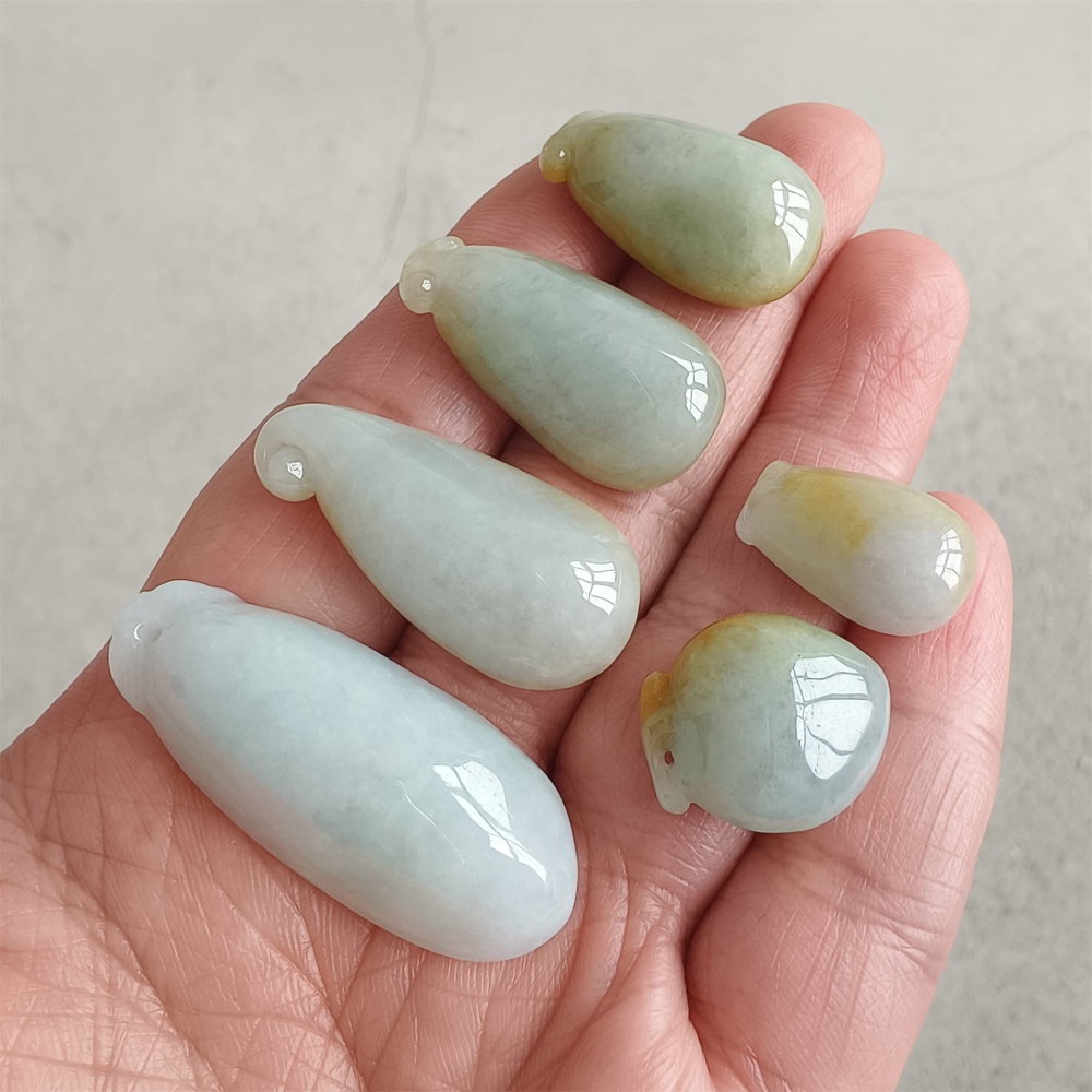 DDP | 6pcs Natural Certificated Yellow Color Heated 18-39.5X11.6-17X7.6-10mm Burmese Jadeite Fortune Gourd Pendant,Amulet Pendant,DIY Jewelry Supplies