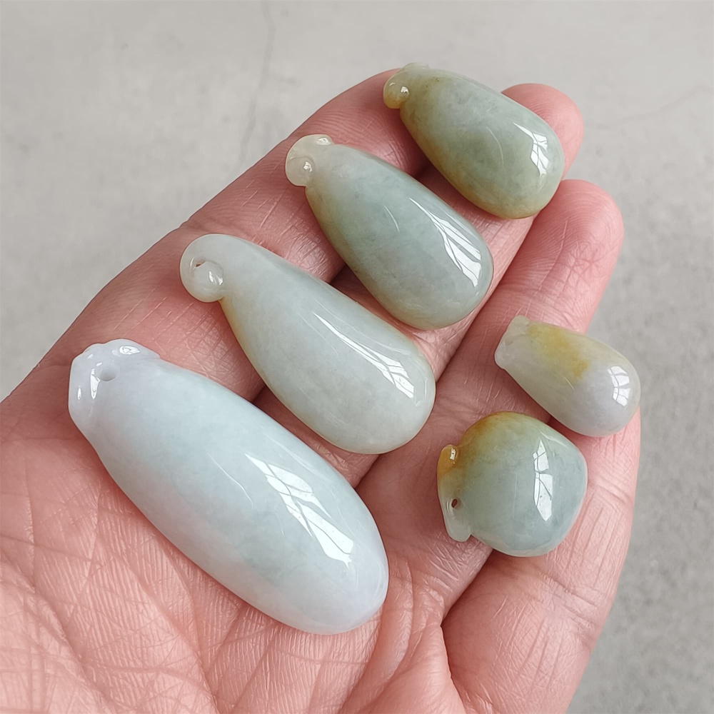 DDP | 6pcs Natural Certificated Yellow Color Heated 18-39.5X11.6-17X7.6-10mm Burmese Jadeite Fortune Gourd Pendant,Amulet Pendant,DIY Jewelry Supplies
