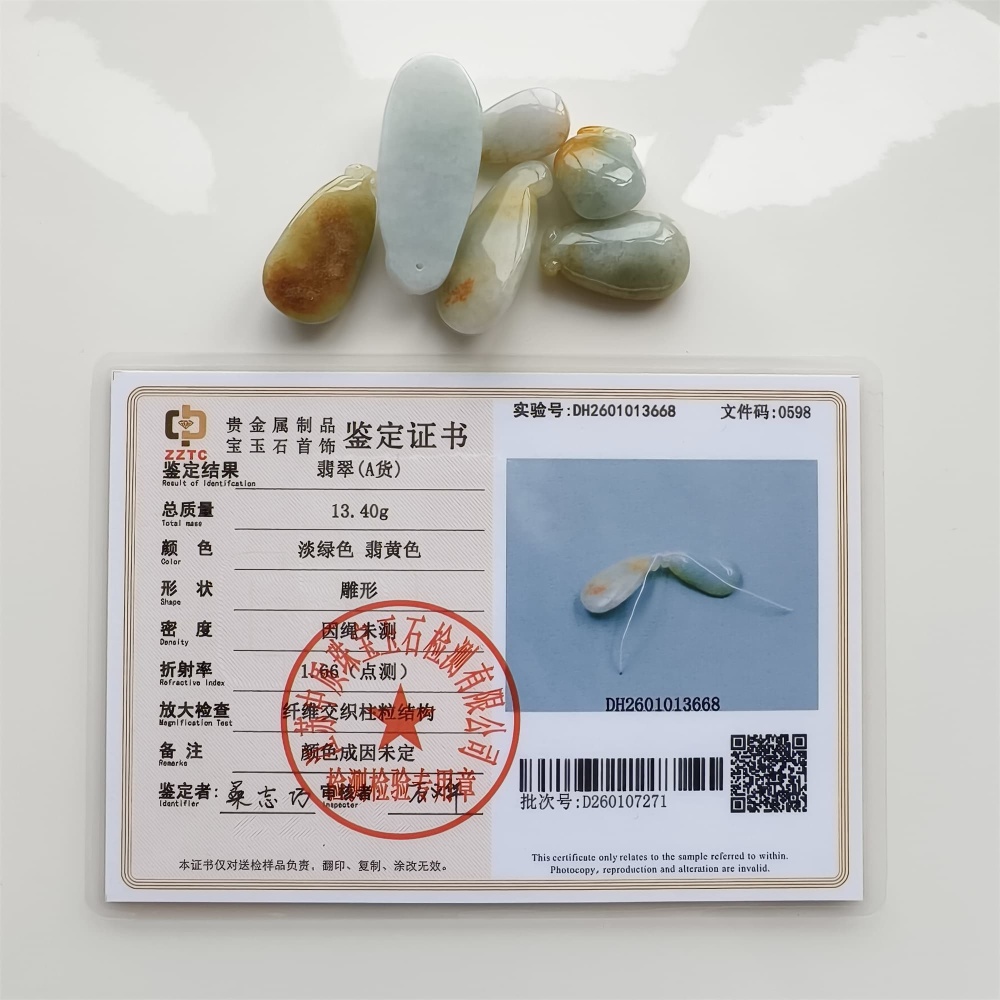 DDP | 6pcs Natural Certificated Yellow Color Heated 18-39.5X11.6-17X7.6-10mm Burmese Jadeite Fortune Gourd Pendant,Amulet Pendant,DIY Jewelry Supplies
