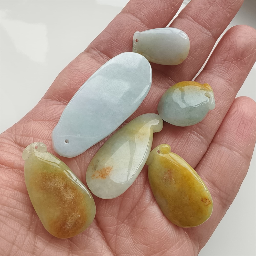 DDP | 6pcs Natural Certificated Yellow Color Heated 18-39.5X11.6-17X7.6-10mm Burmese Jadeite Fortune Gourd Pendant,Amulet Pendant,DIY Jewelry Supplies