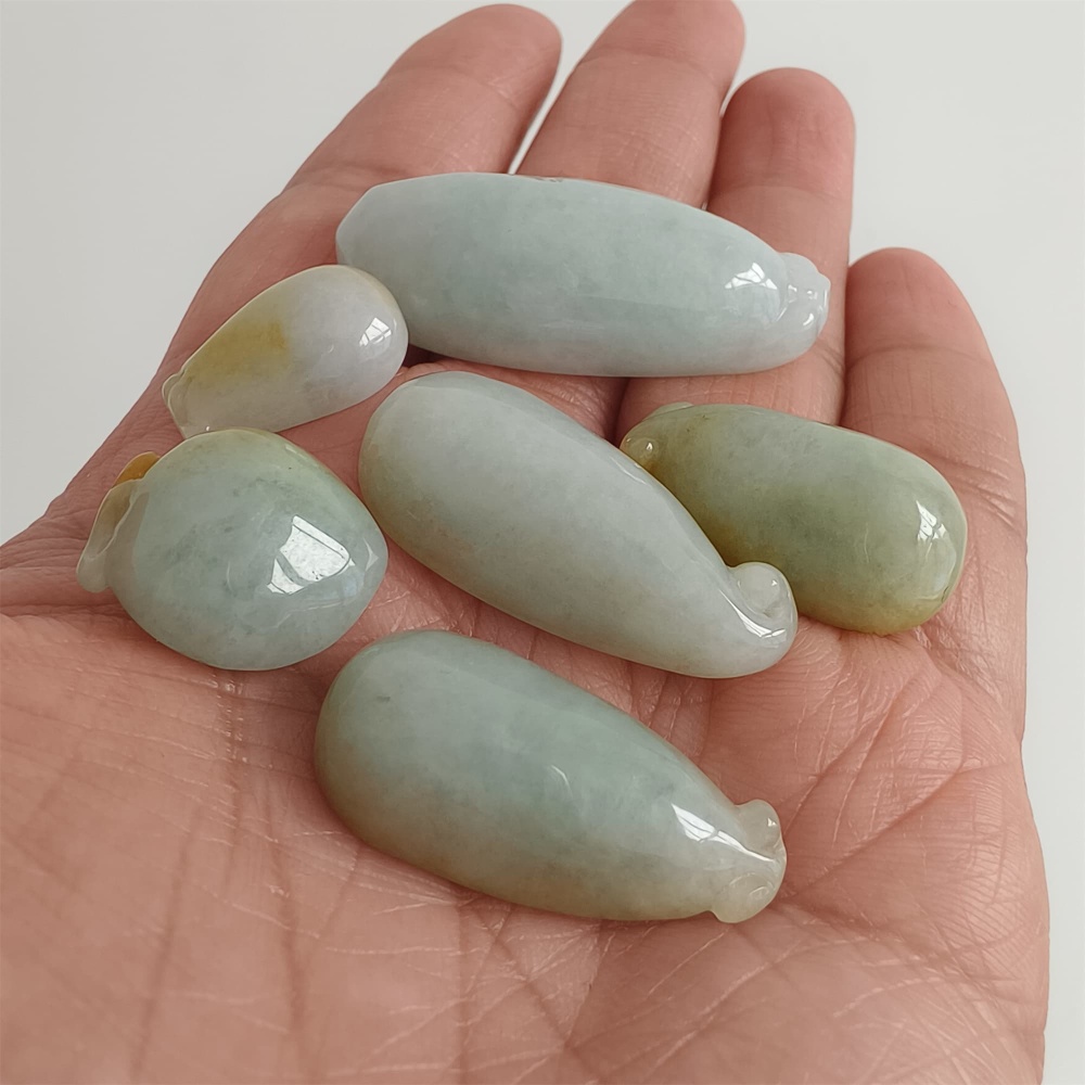 DDP | 6pcs Natural Certificated Yellow Color Heated 18-39.5X11.6-17X7.6-10mm Burmese Jadeite Fortune Gourd Pendant,Amulet Pendant,DIY Jewelry Supplies
