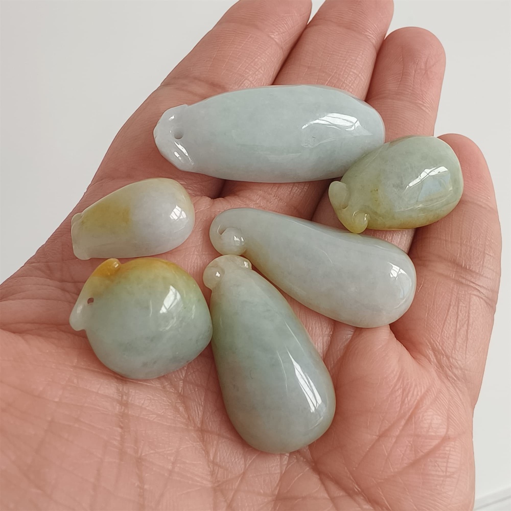 DDP | 6pcs Natural Certificated Yellow Color Heated 18-39.5X11.6-17X7.6-10mm Burmese Jadeite Fortune Gourd Pendant,Amulet Pendant,DIY Jewelry Supplies