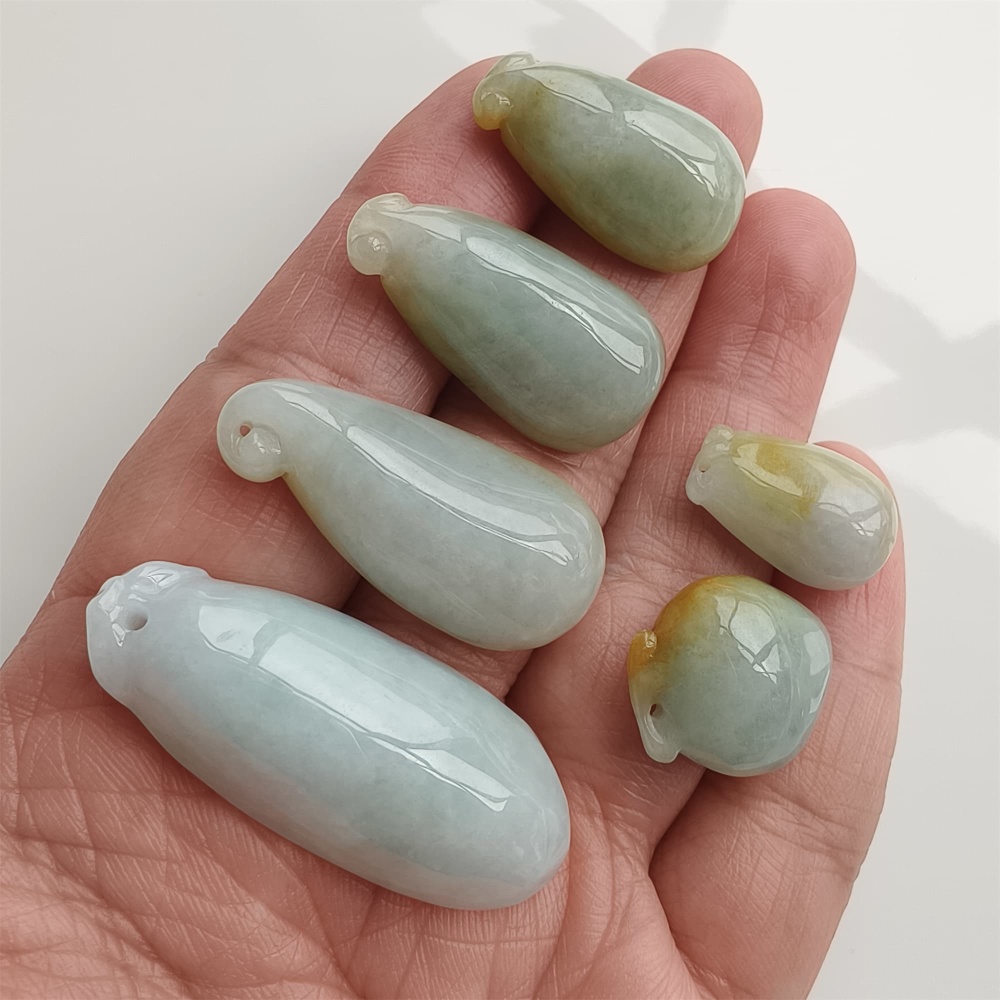 DDP | 6pcs Natural Certificated Yellow Color Heated 18-39.5X11.6-17X7.6-10mm Burmese Jadeite Fortune Gourd Pendant,Amulet Pendant,DIY Jewelry Supplies