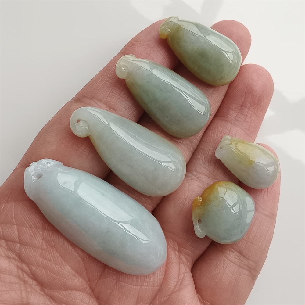 DDP | 6pcs Natural Certificated Yellow Color Heated 18-39.5X11.6-17X7.6-10mm Burmese Jadeite Fortune Gourd Pendant,Amulet Pendant,DIY Jewelry Supplies
