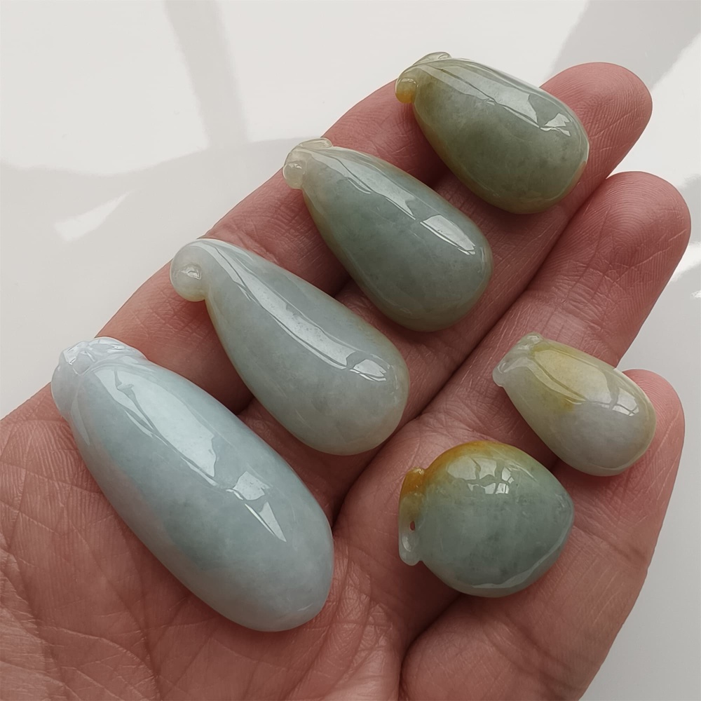 DDP | 6pcs Natural Certificated Yellow Color Heated 18-39.5X11.6-17X7.6-10mm Burmese Jadeite Fortune Gourd Pendant,Amulet Pendant,DIY Jewelry Supplies