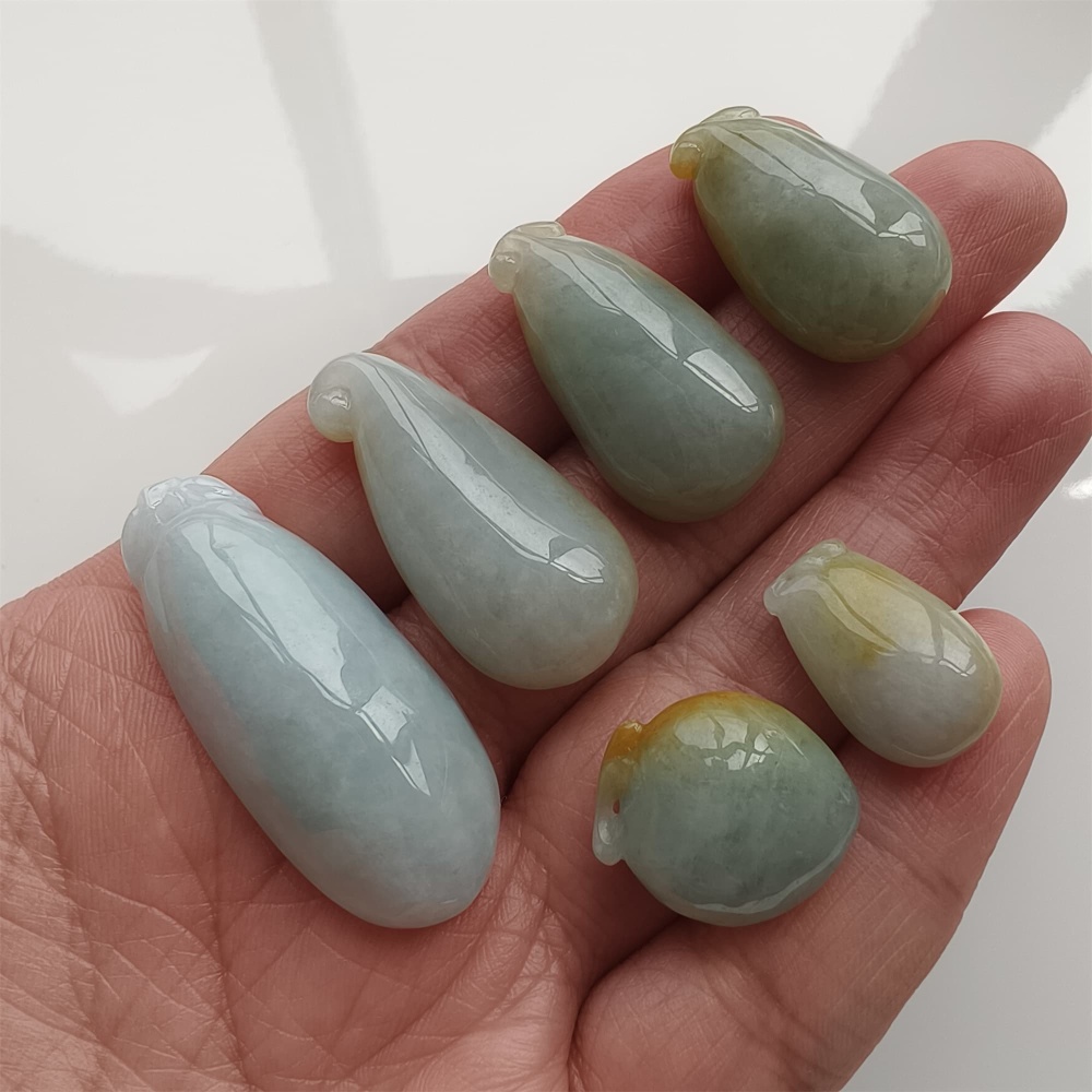 DDP | 6pcs Natural Certificated Yellow Color Heated 18-39.5X11.6-17X7.6-10mm Burmese Jadeite Fortune Gourd Pendant,Amulet Pendant,DIY Jewelry Supplies