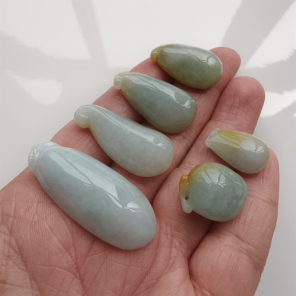 DDP | 6pcs Natural Certificated Yellow Color Heated 18-39.5X11.6-17X7.6-10mm Burmese Jadeite Fortune Gourd Pendant,Amulet Pendant,DIY Jewelry Supplies