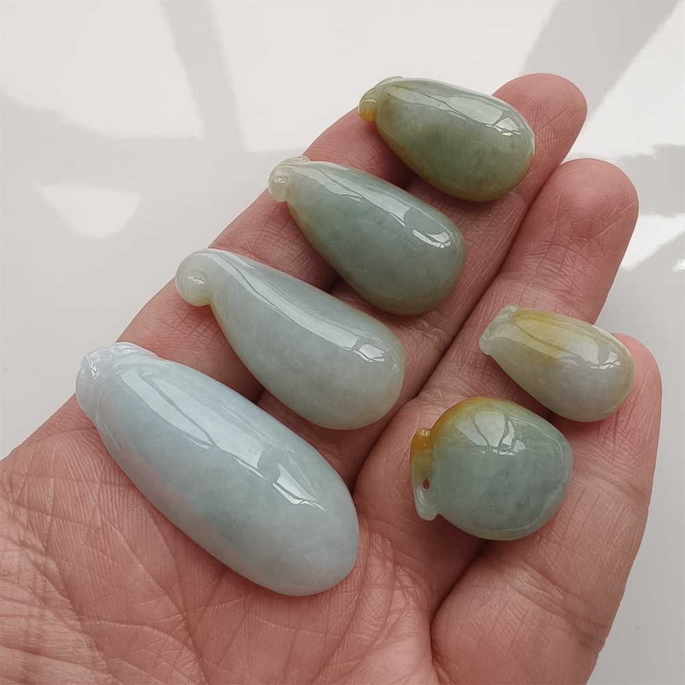 DDP | 6pcs Natural Certificated Yellow Color Heated 18-39.5X11.6-17X7.6-10mm Burmese Jadeite Fortune Gourd Pendant,Amulet Pendant,DIY Jewelry Supplies