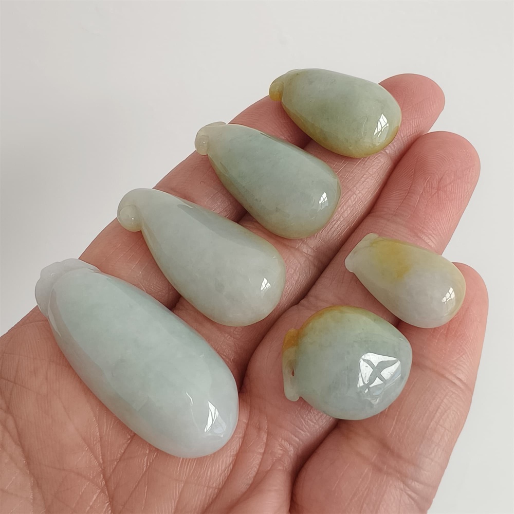 DDP | 6pcs Natural Certificated Yellow Color Heated 18-39.5X11.6-17X7.6-10mm Burmese Jadeite Fortune Gourd Pendant,Amulet Pendant,DIY Jewelry Supplies