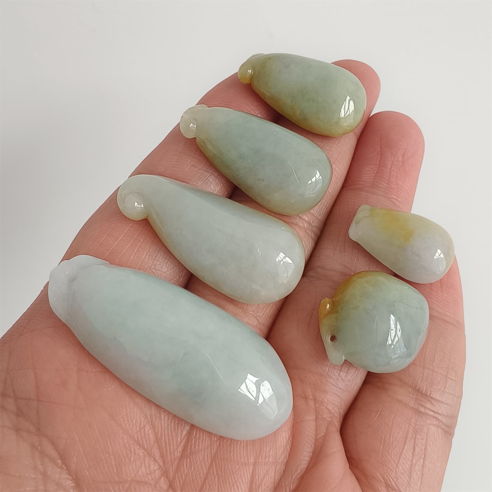 DDP | 6pcs Natural Certificated Yellow Color Heated 18-39.5X11.6-17X7.6-10mm Burmese Jadeite Fortune Gourd Pendant,Amulet Pendant,DIY Jewelry Supplies