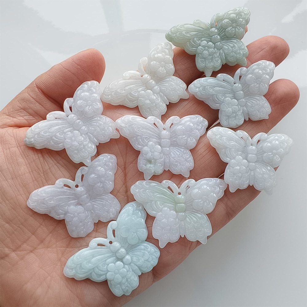 DDP | 2pcs 25X36X5mm Natural Certificated Type A Light Green White Burma Jadeite Butterfly Pendant,DIY Jewelry Supplies