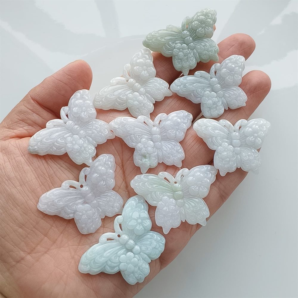 DDP | 2pcs 25X36X5mm Natural Certificated Type A Light Green White Burma Jadeite Butterfly Pendant,DIY Jewelry Supplies