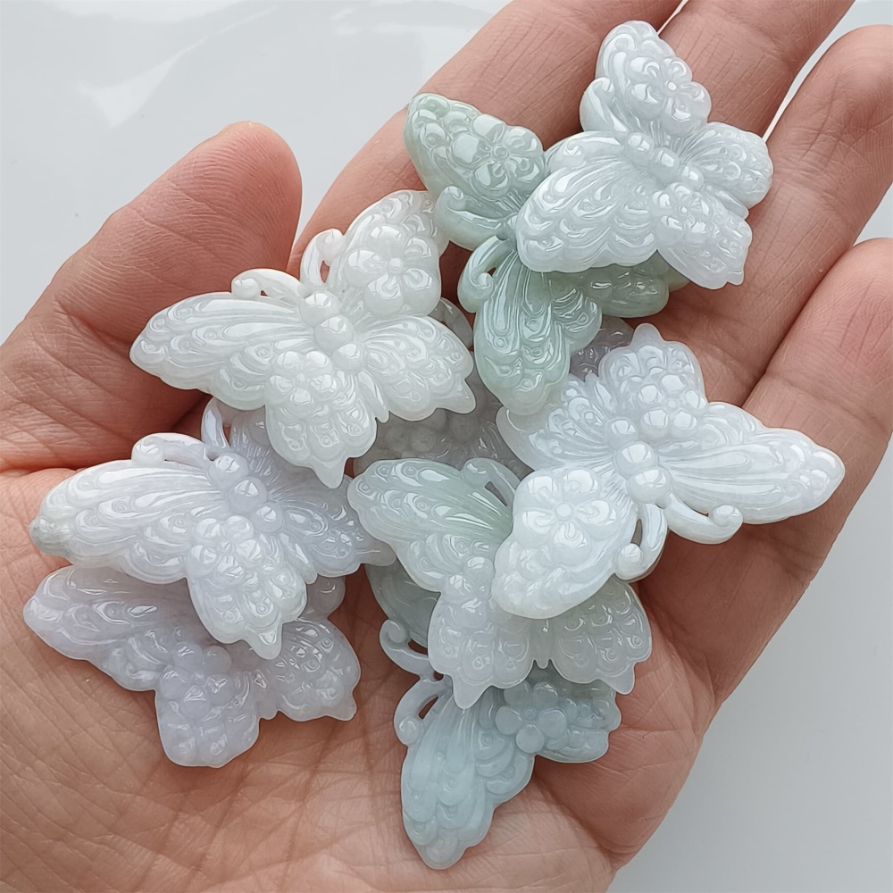 DDP | 2pcs 25X36X5mm Natural Certificated Type A Light Green White Burma Jadeite Butterfly Pendant,DIY Jewelry Supplies