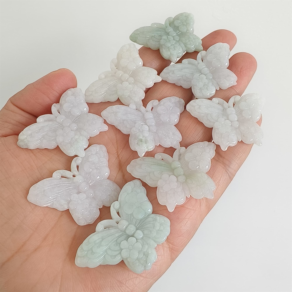 DDP | 2pcs 25X36X5mm Natural Certificated Type A Light Green White Burma Jadeite Butterfly Pendant,DIY Jewelry Supplies