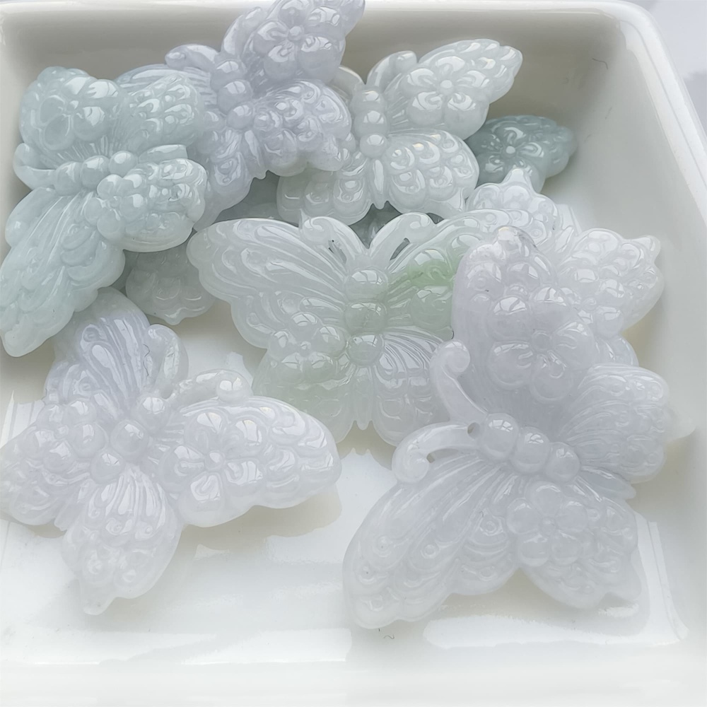 DDP | 2pcs 25X36X5mm Natural Certificated Type A Light Green White Burma Jadeite Butterfly Pendant,DIY Jewelry Supplies