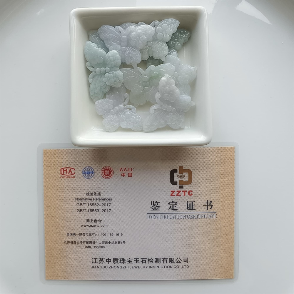 DDP | 2pcs 25X36X5mm Natural Certificated Type A Light Green White Burma Jadeite Butterfly Pendant,DIY Jewelry Supplies
