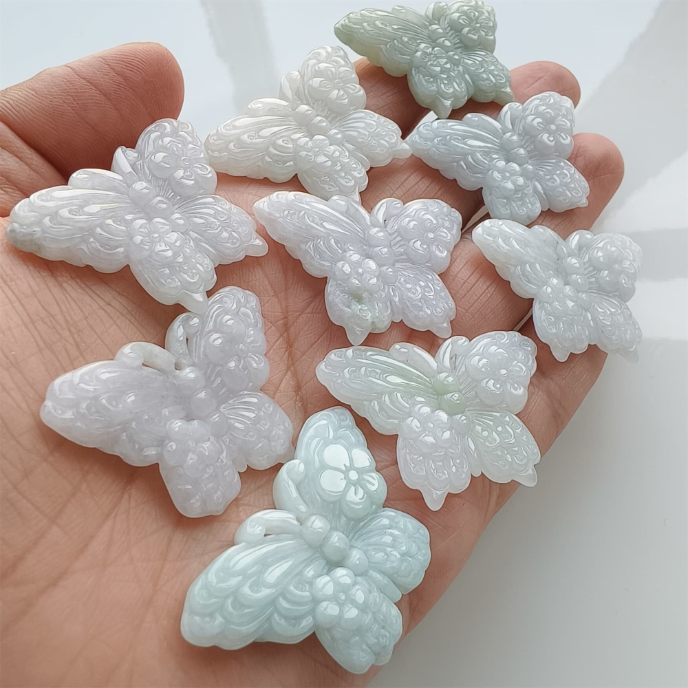 DDP | 2pcs 25X36X5mm Natural Certificated Type A Light Green White Burma Jadeite Butterfly Pendant,DIY Jewelry Supplies