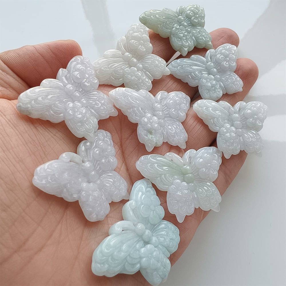 DDP | 2pcs 25X36X5mm Natural Certificated Type A Light Green White Burma Jadeite Butterfly Pendant,DIY Jewelry Supplies