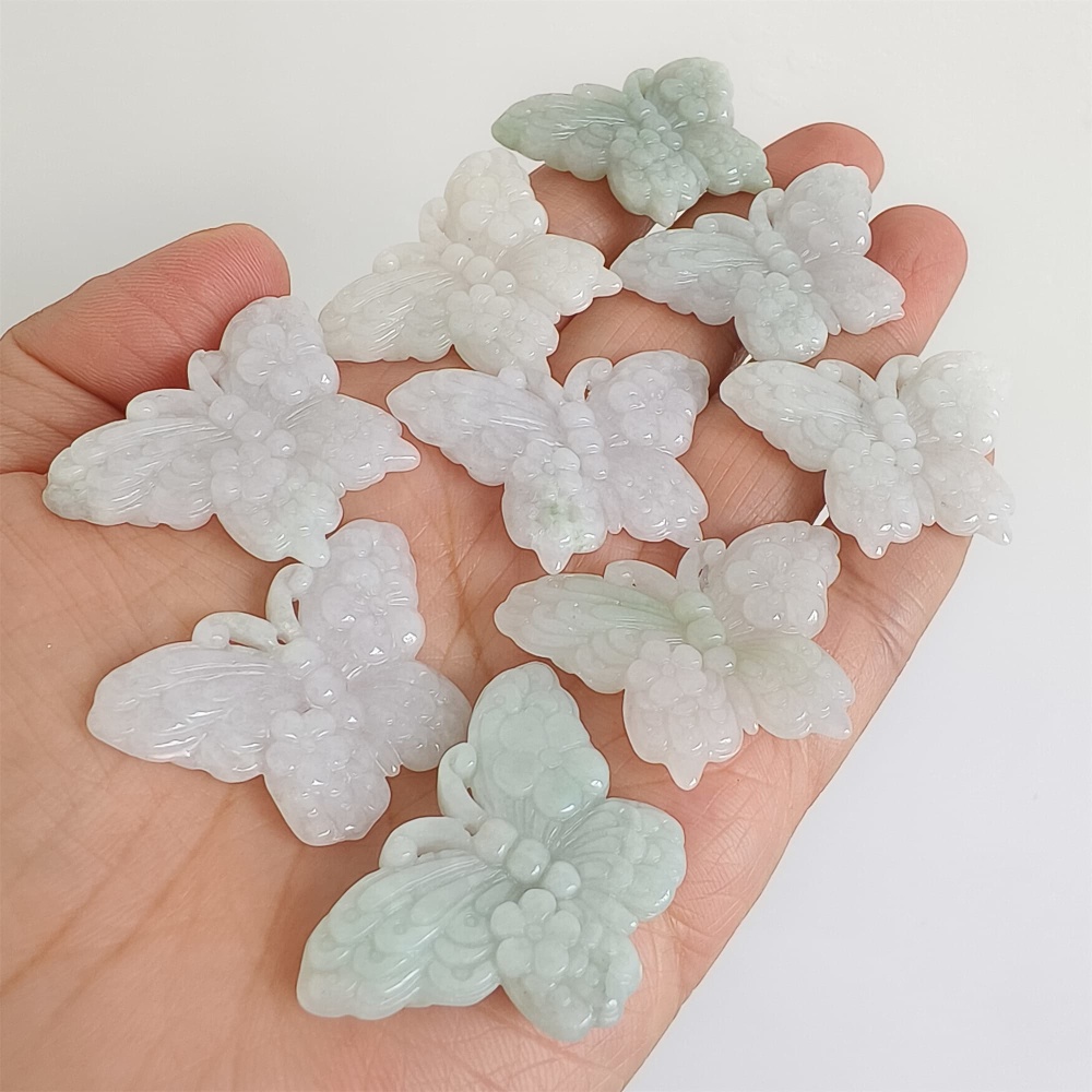 DDP | 2pcs 25X36X5mm Natural Certificated Type A Light Green White Burma Jadeite Butterfly Pendant,DIY Jewelry Supplies