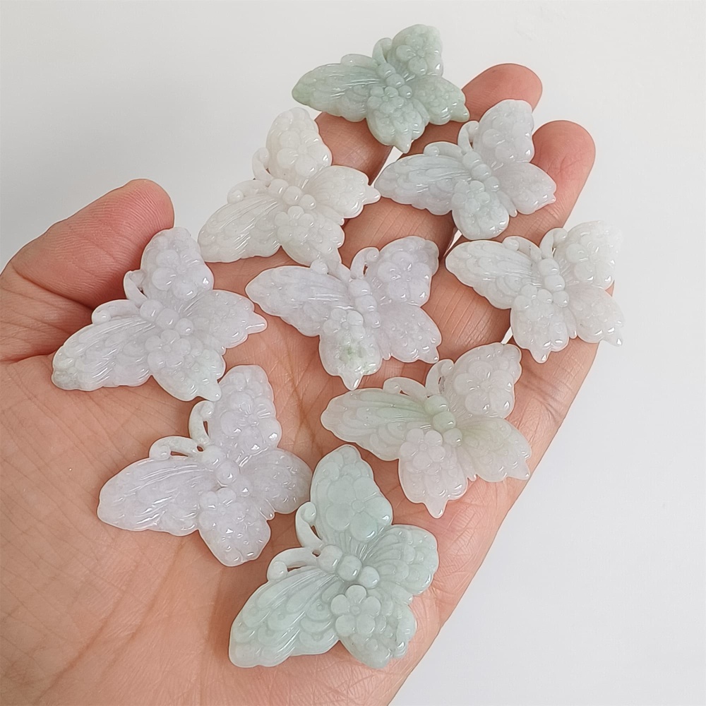 DDP | 2pcs 25X36X5mm Natural Certificated Type A Light Green White Burma Jadeite Butterfly Pendant,DIY Jewelry Supplies