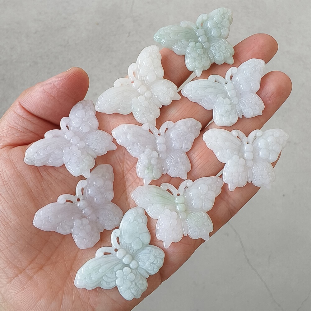 DDP | 2pcs 25X36X5mm Natural Certificated Type A Light Green White Burma Jadeite Butterfly Pendant,DIY Jewelry Supplies