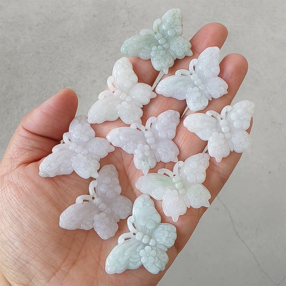 DDP | 2pcs 25X36X5mm Natural Certificated Type A Light Green White Burma Jadeite Butterfly Pendant,DIY Jewelry Supplies