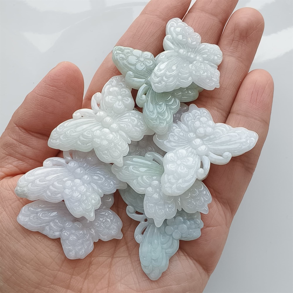 DDP | 2pcs 25X36X5mm Natural Certificated Type A Light Green White Burma Jadeite Butterfly Pendant,DIY Jewelry Supplies