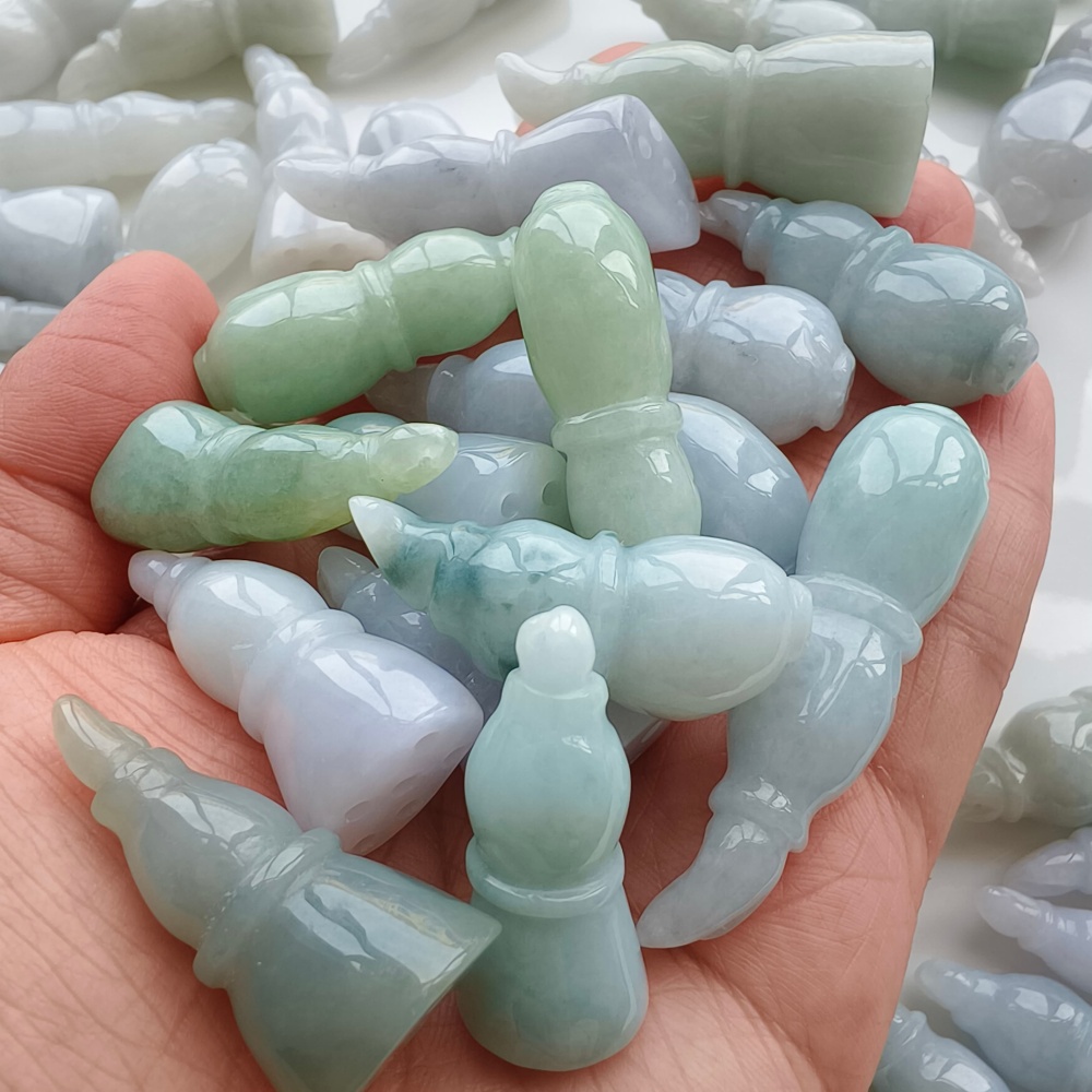 DDP | 2pcs 34-47X14-18.5mm Natural Certificated Type A Light Green White Jadeite Lotus Root Pendant,Burma Jadeite Loose Pendant,DIY Jewelry Supplies