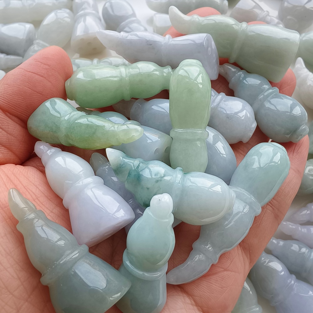 DDP | 2pcs 34-47X14-18.5mm Natural Certificated Type A Light Green White Jadeite Lotus Root Pendant,Burma Jadeite Loose Pendant,DIY Jewelry Supplies