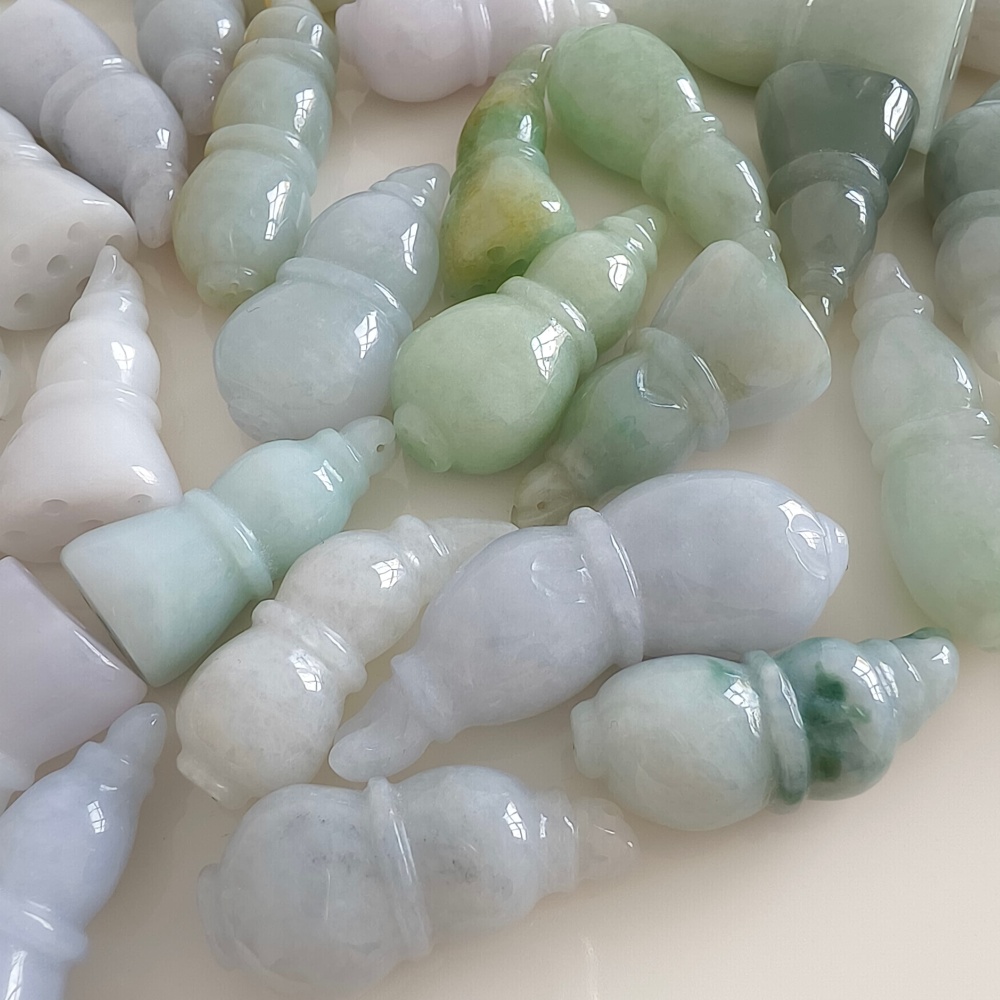 DDP | 2pcs 34-47X14-18.5mm Natural Certificated Type A Light Green White Jadeite Lotus Root Pendant,Burma Jadeite Loose Pendant,DIY Jewelry Supplies