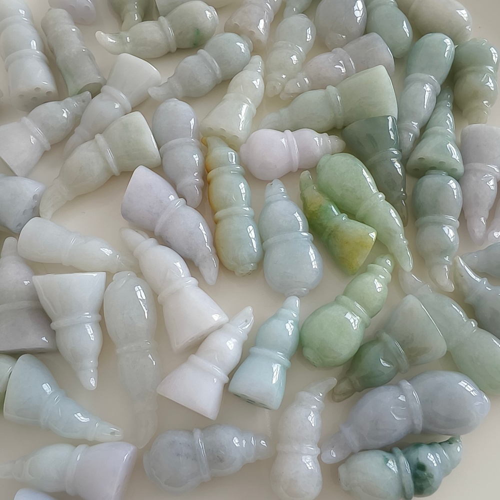 DDP | 2pcs 34-47X14-18.5mm Natural Certificated Type A Light Green White Jadeite Lotus Root Pendant,Burma Jadeite Loose Pendant,DIY Jewelry Supplies