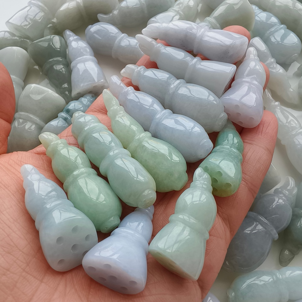 DDP | 2pcs 34-47X14-18.5mm Natural Certificated Type A Light Green White Jadeite Lotus Root Pendant,Burma Jadeite Loose Pendant,DIY Jewelry Supplies