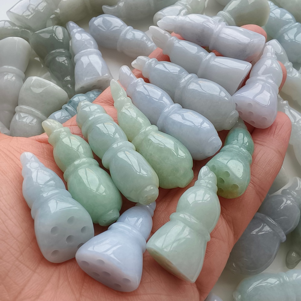 DDP | 2pcs 34-47X14-18.5mm Natural Certificated Type A Light Green White Jadeite Lotus Root Pendant,Burma Jadeite Loose Pendant,DIY Jewelry Supplies