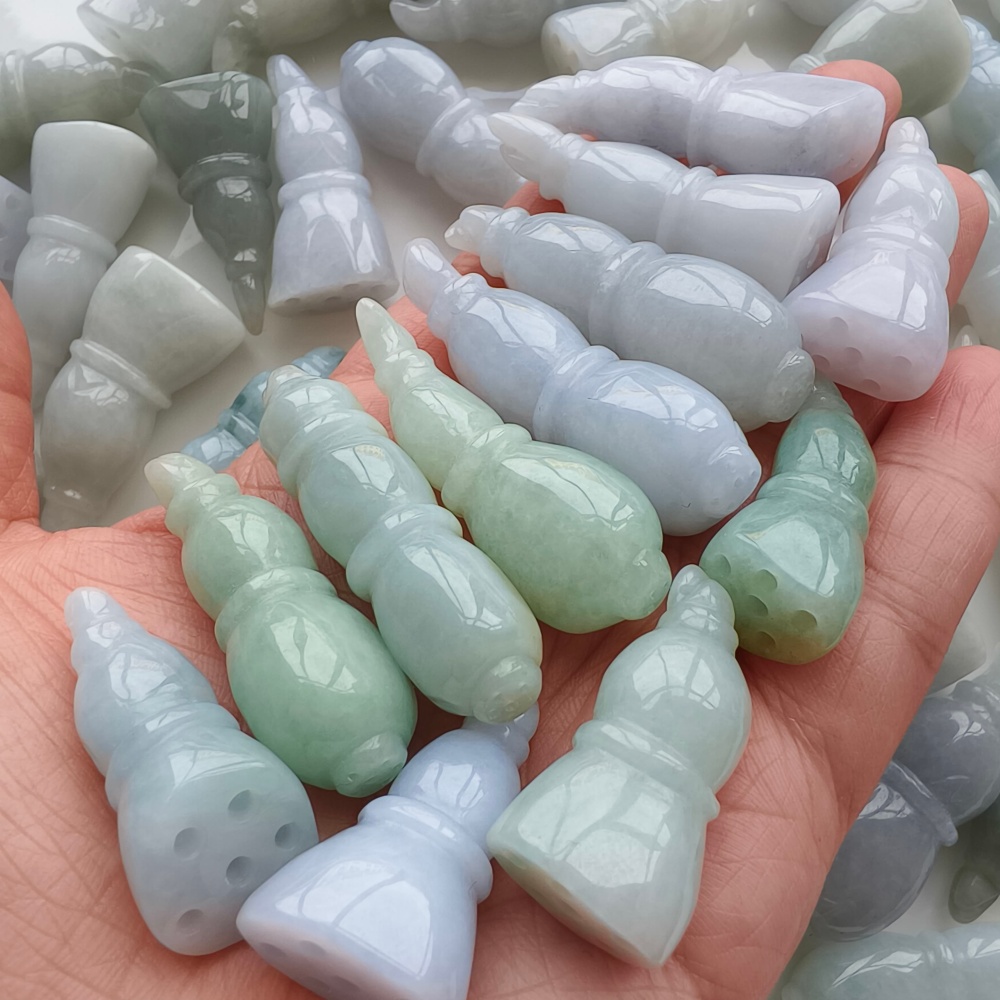 DDP | 2pcs 34-47X14-18.5mm Natural Certificated Type A Light Green White Jadeite Lotus Root Pendant,Burma Jadeite Loose Pendant,DIY Jewelry Supplies