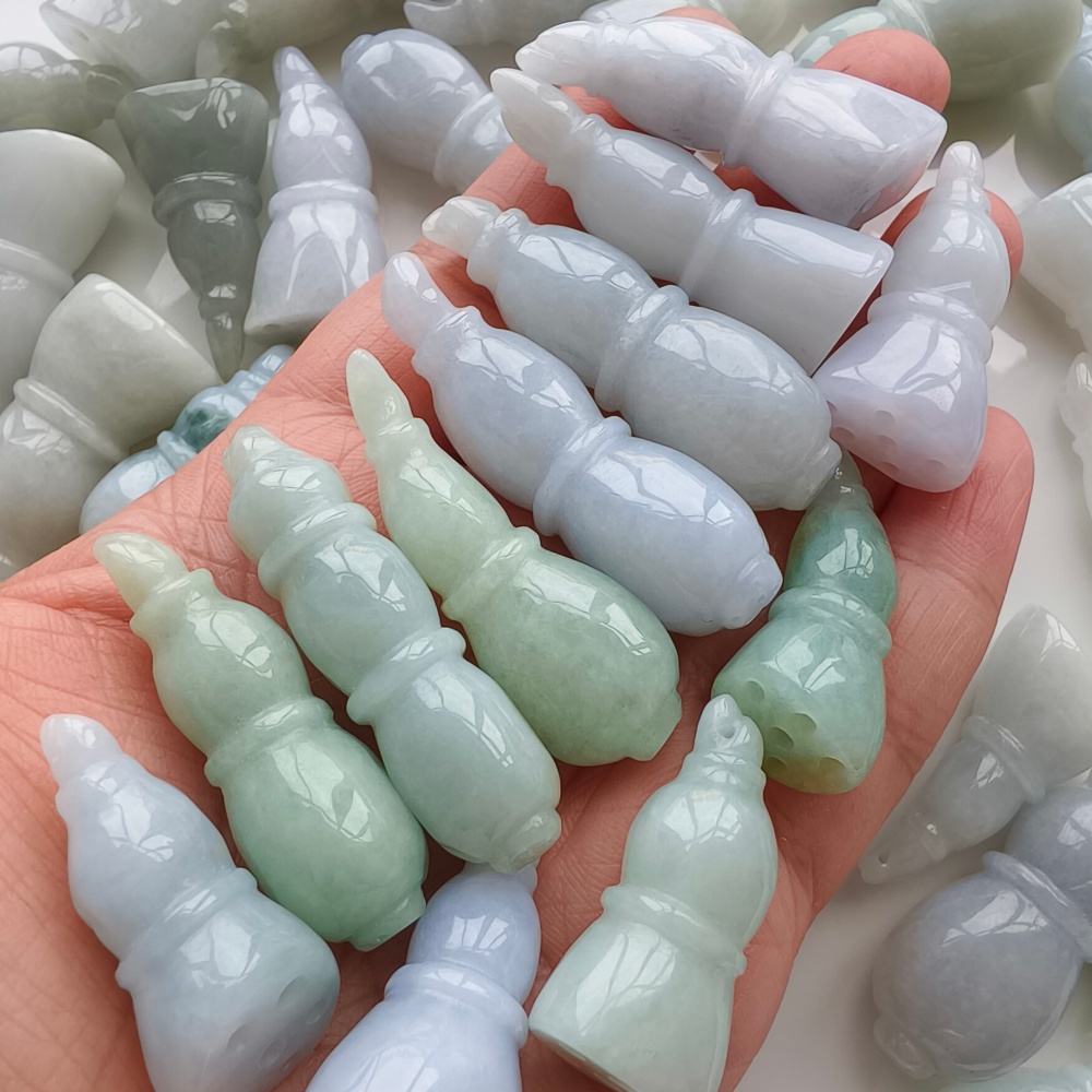 DDP | 2pcs 34-47X14-18.5mm Natural Certificated Type A Light Green White Jadeite Lotus Root Pendant,Burma Jadeite Loose Pendant,DIY Jewelry Supplies