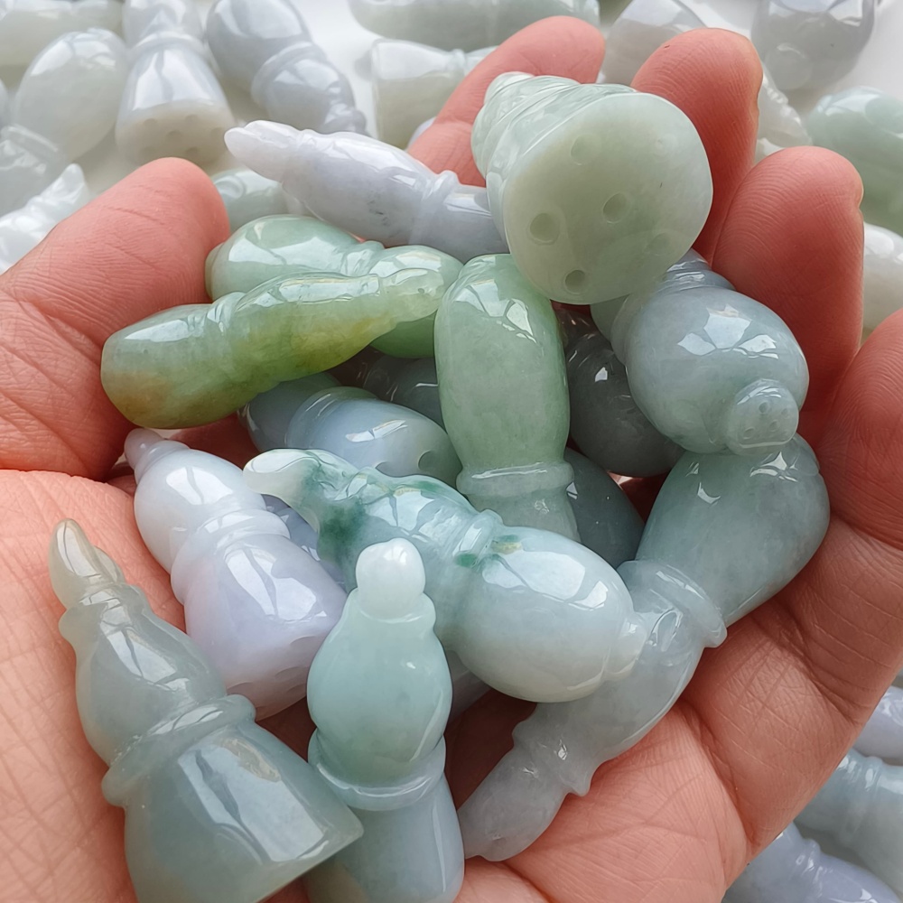 DDP | 2pcs 34-47X14-18.5mm Natural Certificated Type A Light Green White Jadeite Lotus Root Pendant,Burma Jadeite Loose Pendant,DIY Jewelry Supplies