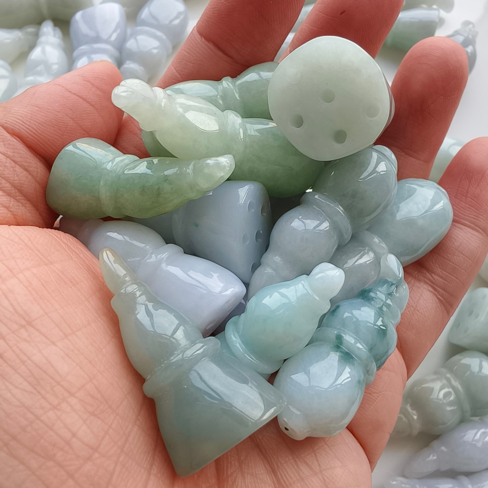 DDP | 2pcs 34-47X14-18.5mm Natural Certificated Type A Light Green White Jadeite Lotus Root Pendant,Burma Jadeite Loose Pendant,DIY Jewelry Supplies