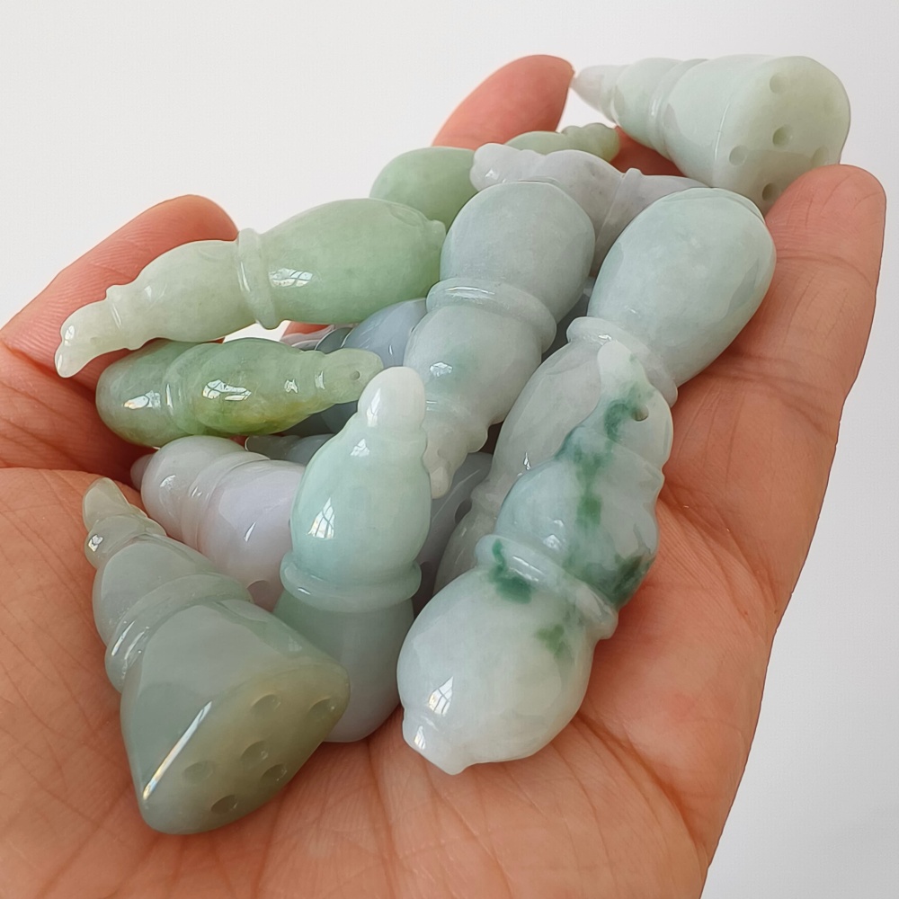 DDP | 2pcs 34-47X14-18.5mm Natural Certificated Type A Light Green White Jadeite Lotus Root Pendant,Burma Jadeite Loose Pendant,DIY Jewelry Supplies