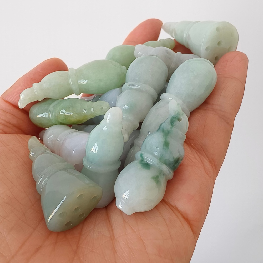 DDP | 2pcs 34-47X14-18.5mm Natural Certificated Type A Light Green White Jadeite Lotus Root Pendant,Burma Jadeite Loose Pendant,DIY Jewelry Supplies