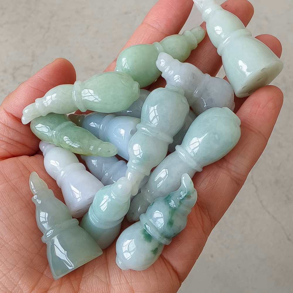 DDP | 2pcs 34-47X14-18.5mm Natural Certificated Type A Light Green White Jadeite Lotus Root Pendant,Burma Jadeite Loose Pendant,DIY Jewelry Supplies
