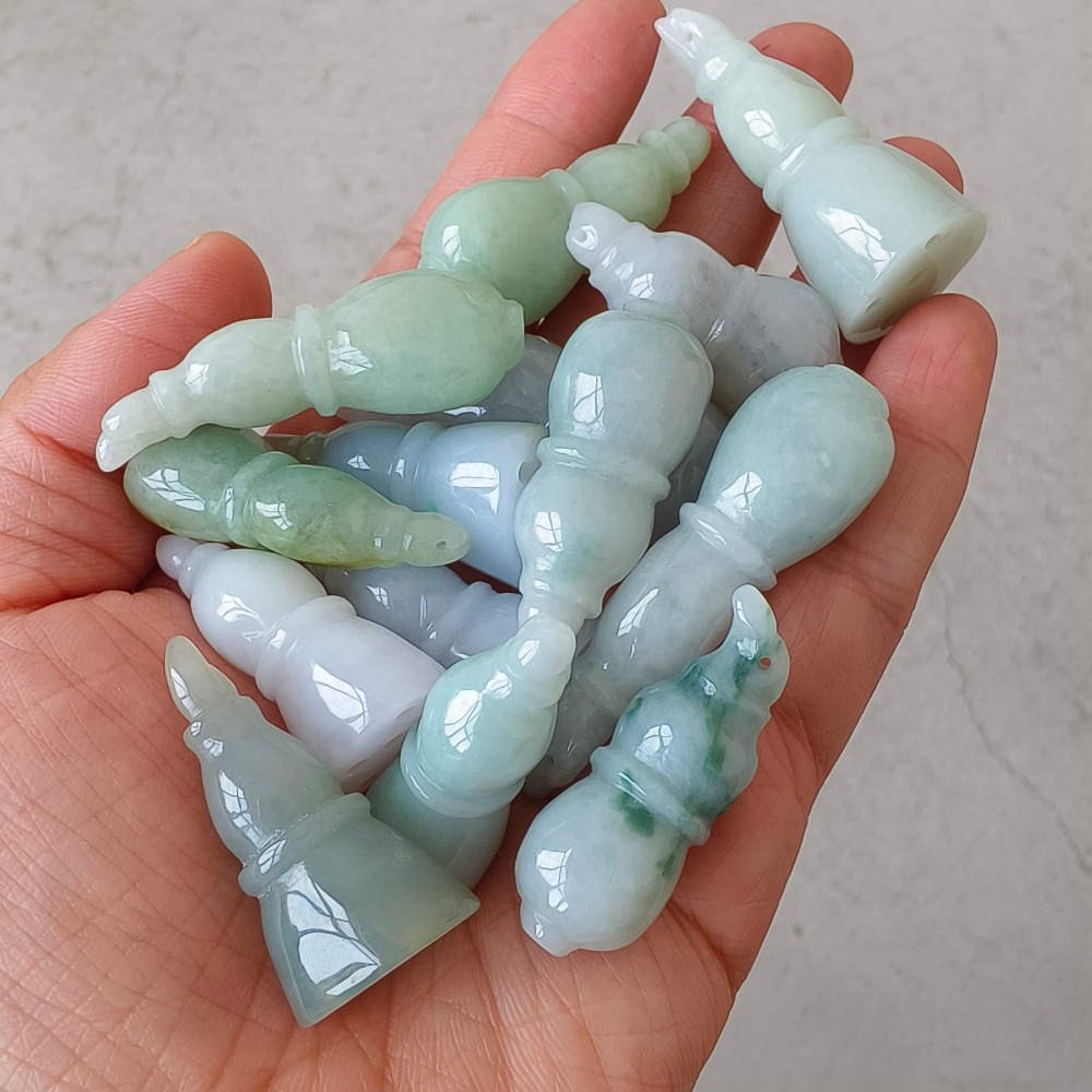 DDP | 2pcs 34-47X14-18.5mm Natural Certificated Type A Light Green White Jadeite Lotus Root Pendant,Burma Jadeite Loose Pendant,DIY Jewelry Supplies