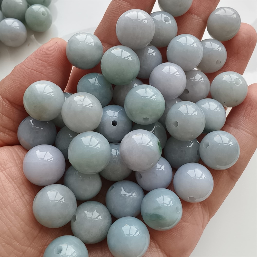 DDP | 15pcs 13mm Natural Certificated Type A Light Green Jadeite Smooth Round Beads,Burma Jadeite Loose Ball Beads,DIY Jewelry Supplies