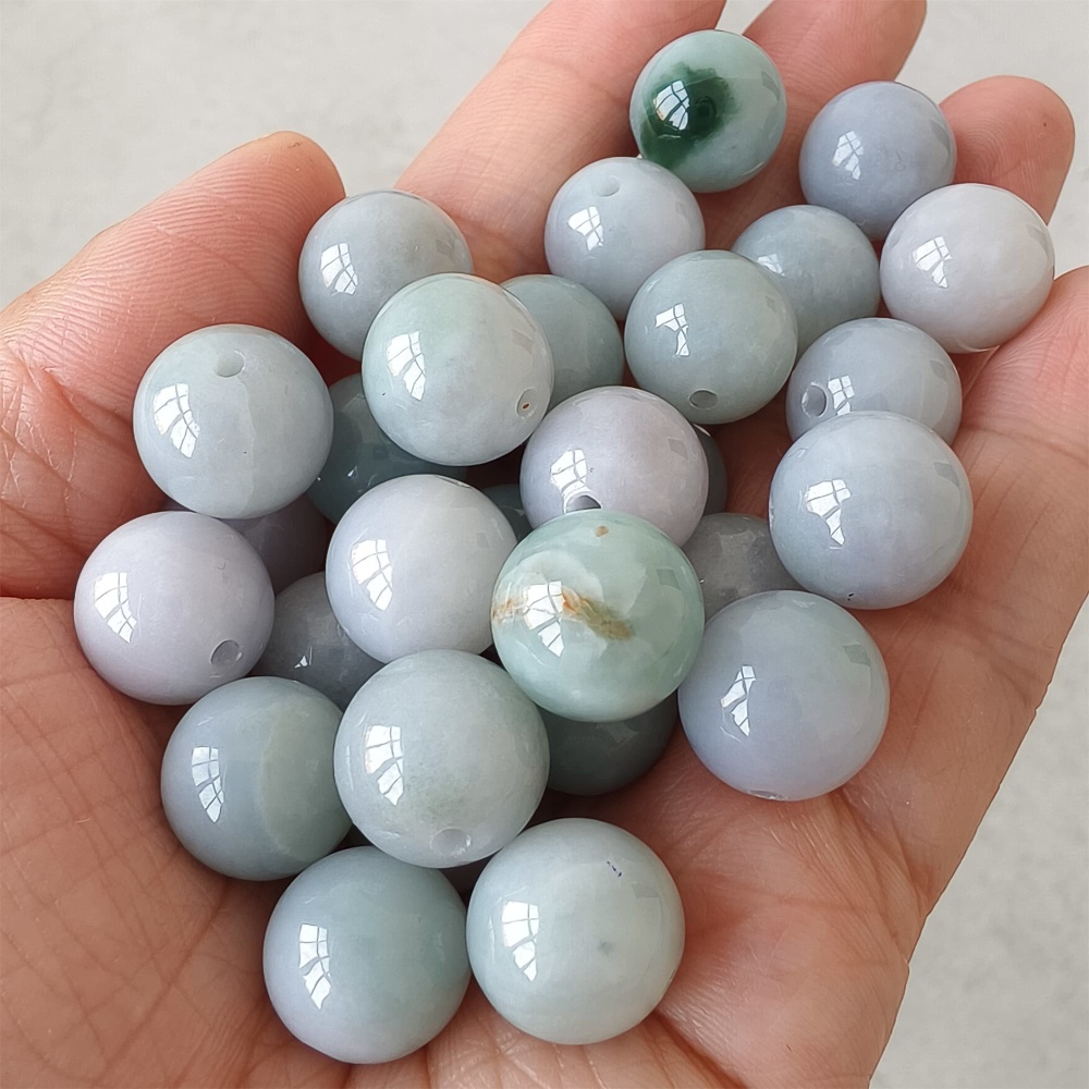 DDP | 15pcs 13mm Natural Certificated Type A Light Green Jadeite Smooth Round Beads,Burma Jadeite Loose Ball Beads,DIY Jewelry Supplies