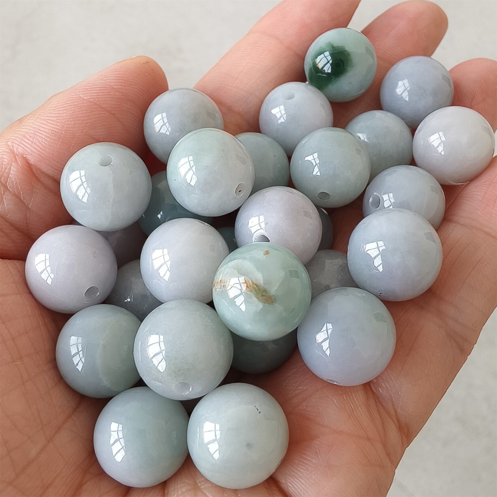 DDP | 15pcs 13mm Natural Certificated Type A Light Green Jadeite Smooth Round Beads,Burma Jadeite Loose Ball Beads,DIY Jewelry Supplies