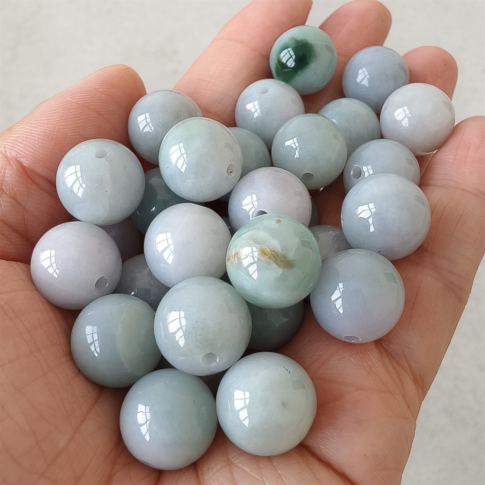 DDP | 15pcs 13mm Natural Certificated Type A Light Green Jadeite Smooth Round Beads,Burma Jadeite Loose Ball Beads,DIY Jewelry Supplies