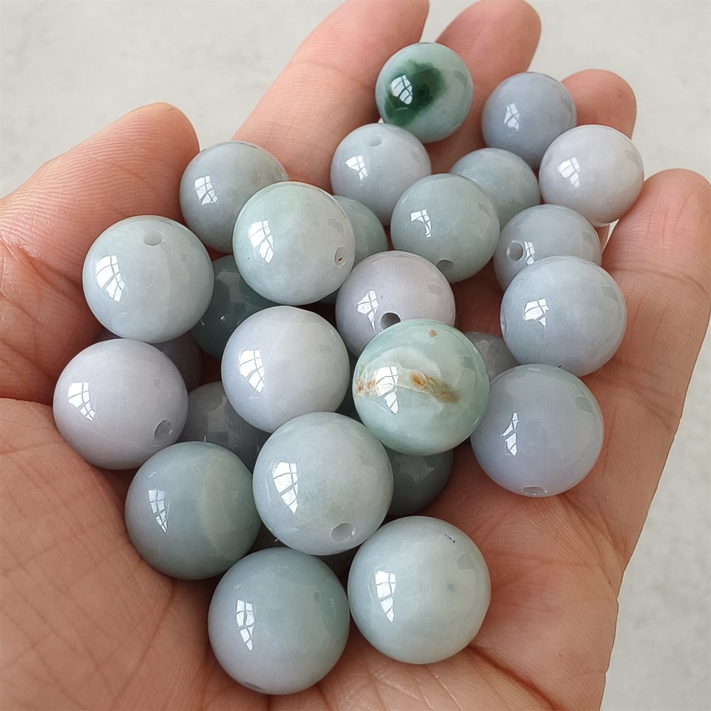 DDP | 15pcs 13mm Natural Certificated Type A Light Green Jadeite Smooth Round Beads,Burma Jadeite Loose Ball Beads,DIY Jewelry Supplies