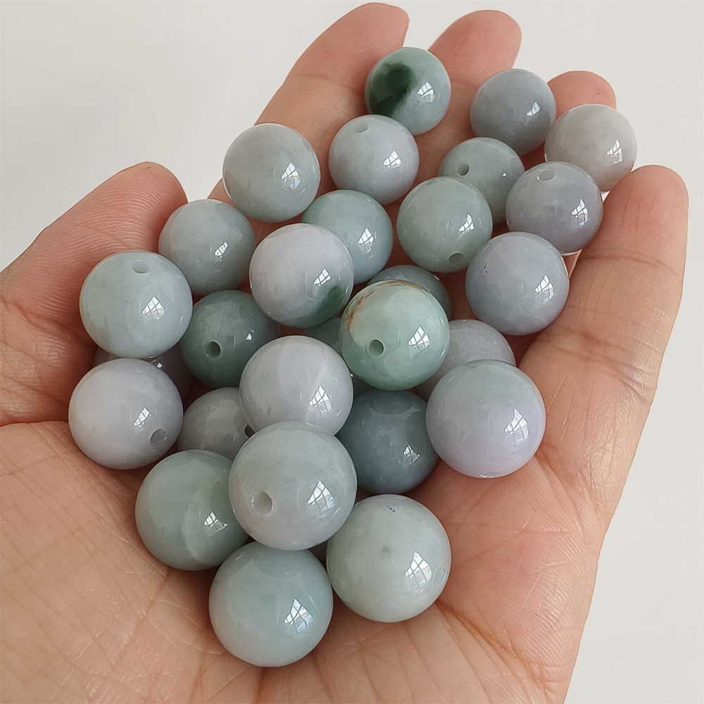 DDP | 15pcs 13mm Natural Certificated Type A Light Green Jadeite Smooth Round Beads,Burma Jadeite Loose Ball Beads,DIY Jewelry Supplies