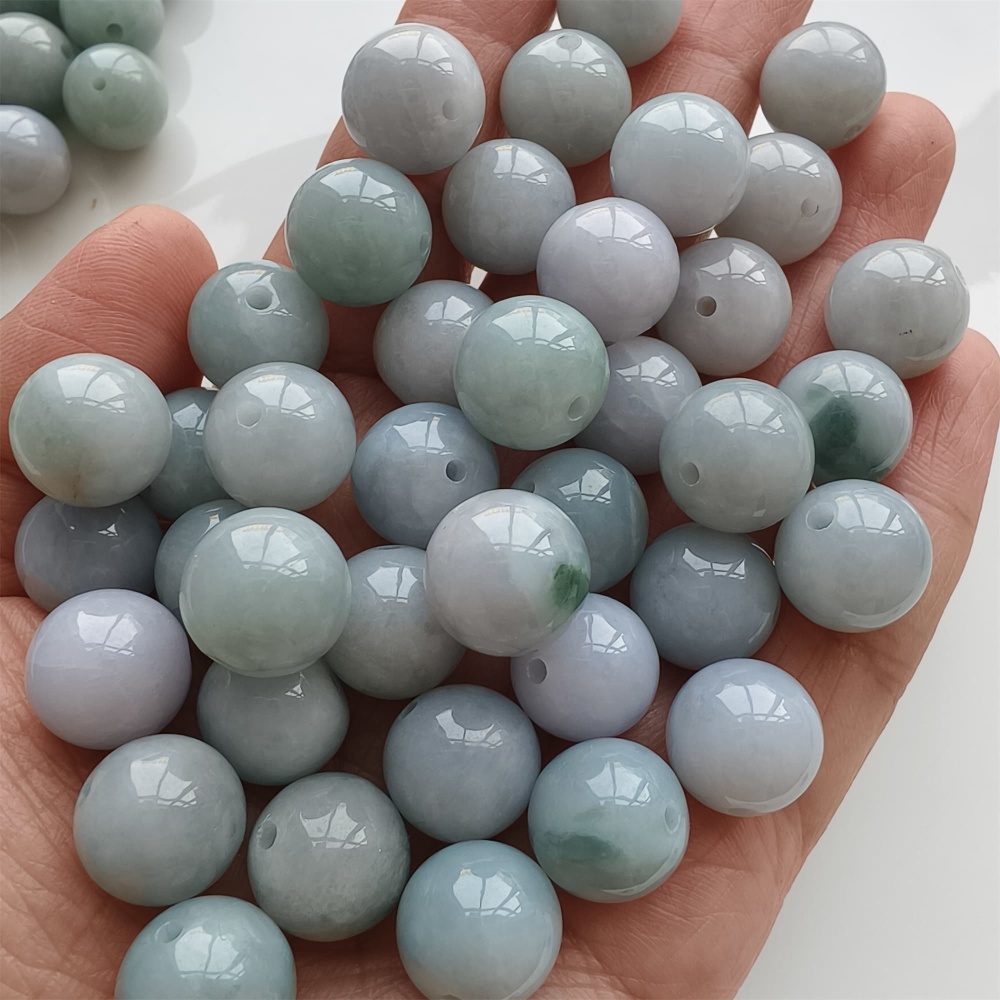 DDP | 15pcs 13mm Natural Certificated Type A Light Green Jadeite Smooth Round Beads,Burma Jadeite Loose Ball Beads,DIY Jewelry Supplies