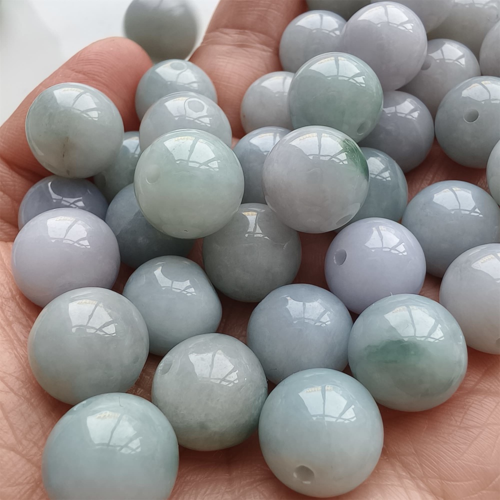 DDP | 15pcs 13mm Natural Certificated Type A Light Green Jadeite Smooth Round Beads,Burma Jadeite Loose Ball Beads,DIY Jewelry Supplies