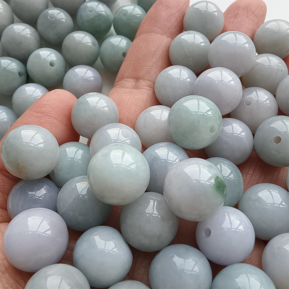 DDP | 15pcs 13mm Natural Certificated Type A Light Green Jadeite Smooth Round Beads,Burma Jadeite Loose Ball Beads,DIY Jewelry Supplies